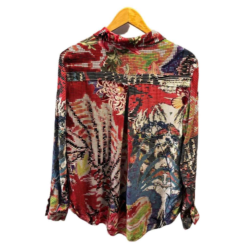 Desigual Overprinted Long Sleeve Button Down High-Low Shirt Blouse M Artsy Boho - Picture 4 of 8
